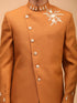 Vastramay Men's Mustard Pearl Embroidered Indo With Dhoti Set